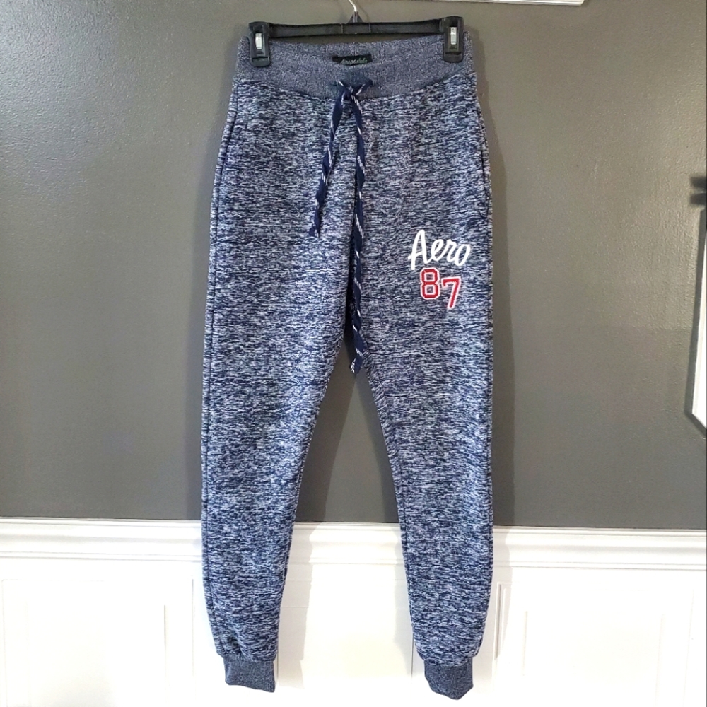 AEROPOSTALE Heathered Blue Logo Joggers S